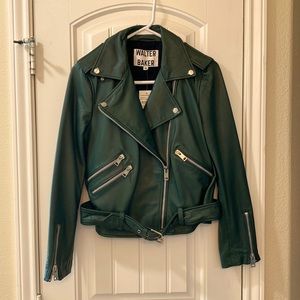 NWT Green Genuine Leather Moto Jacket